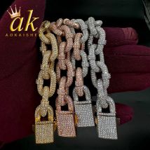 Aokaishen Armband für Männer Box Cuban Link Charms Zirkon Zirkon vergoldet Hip Hop Schmuck Frühlings verschluss