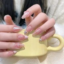 10-teilige französische Schleife, handgefertigt, zum Aufdrücken der Nägel, Ballettschuhe, Maniküre, Nagelkunst, sanft, einfach, süß, künstliche Nägel