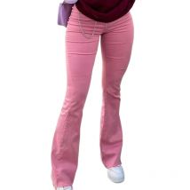 Women Simple High Waist Stretch  Flared Jeans Pants  Solid Color Female Fashion Cotton Streetwear Y2k Casual Denim Wide Leg Trou