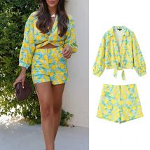 2024 frauen Gelb Zitrone Drucken Casual Shorts Y2k Frau Mode Sommer Hohe Taille Zipper Dünne Shorts Für Strand Party