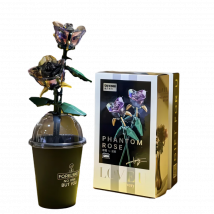 Knew Built Elegantes 3D-Bausteinset mit schwarzen Rosenblüten – rotes und gelbes Blumenstraußmodell, Präzisespielzeug, Heimdekoration, Geschenkidee