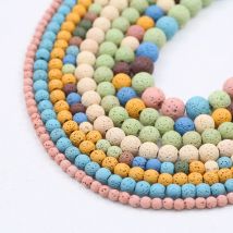 Cuentas sueltas redondas de piedra volcánica de Lava Natural, colores mezclados, 4/6/8/10mm, para fabricación de joyas, pulseras con cuentas, accesorios DIY