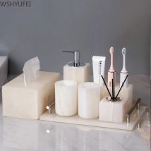 Licht Luxus Weiß Jade Stein Hause Bad Waschen Anzug Bad Lieferungen Pinsel Zahn Tasse Seife Flasche Seifenschale Zahnbürste Halter