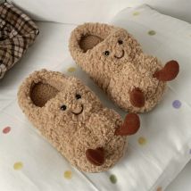 Women Indoor Fluffy Slippers Cute Cartoon Autumn Winter House Shoes Warm Faux Fur Anti-slip Girls Student Home Cotton Slides