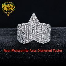 MossanRappr 1,54 cttw Neuer Moissanit Iced Out Pentagramm Ring 14K vergoldet Hip Hop Ring Heavy Metal Fine Jewelry Geschenke für Männer
