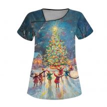 Krankens ch wester Uniformen Frauen Frohe Weihnachten drucken Kurzarm Peelings arbeiten medizinische Bluse Overalls Uniformen medizinische Pflege