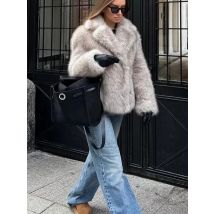 HH 2024 Women 's Vintage Soild Faux Fur Coat Turn-down Collar Long Sleeve Warm Plush Wool Coats Lady Winter Autumn Outwear