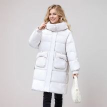Frauen Winter Jacke 2025, Neue Weibliche Reine Farbe Verdicken Warme Mit Kapuze Parkas Mäntel Frauen 2 Tasche Casual Baumwolle Jacke für Frauen