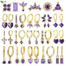 Orecchini a cerchio con ciondolo in ametista premium con ago in argento sterling 925 per le donne Orecchini a cuore alla moda Regali di gioielli di lusso per matrimoni