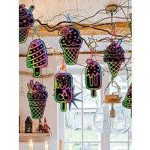 24pcs Ice Cream Scratch Painting DIY Scratch Card Ornaments Hanging Pendant Baby Shower Happy Birthday Decorations