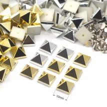 KALASO 50Sets 10mm Silver Gold Plated ABS Pyramid Square Punk Studs Rivets Spikes For Shoes Bag Garment Decor Craft Diy