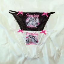 SP&CITY Y2K Sweet Girl Cat Printed Cute Underpants Women's Low Waist Bow Mesh Hollow Out Panties Cotton Crotch Breathable Briefs
