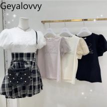 Japanische reine Original Herbst süße flauschige Blase Kurzarm T-Shirt süße Mädchen vielseitige Perlen Rundhals vielseitige Top