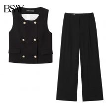 BSAY New Collection 2025, ärmelloses Damen-Set mit Rundhalsausschnitt, zweireihiges, vergoldetes Knopf-Tanktop oder gefaltete, lockere Hose