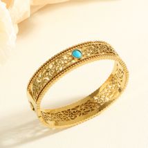 Eingelegtes türkisfarbenes, dekoratives, hohles Design-Armband. Exquisites Damen-Modearmband im Retro-Stil. Geeignet für den täglichen Gebrauch auf Partys