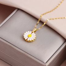 Neue Trendy Weiße Kleine Gänseblümchen Halsketten Für Frauen Süße Elegante Weibliche Edelstahl Schlüsselbein Kette Schmuck Mädchen Party Geschenk