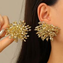 Statement Metal Flower Tassel Earrings Women Party Accessories 2025 Temperament Geometric Beaded Stud Earrings Christmas Jewelry