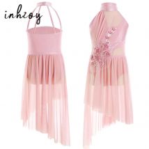 Kinder Mädchen Ballettkleid Applikation ärmellos unregelmäßiges Mesh Tüll lyrisches Tanzkostüm zeitgenössisches Trikotkleid Tanzbekleidung