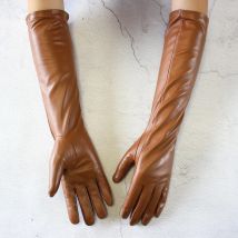Lange Lederhandschuhe, weibliche Farbe, Schaffell-Handschuhe, dünner Abschnitt über dem Ellenbogen, langes Samtfutter, Winter-warmes Arm-Set, kostenloser Versand