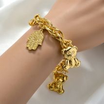 Dubai 18 Karat Gold Farbe Glieder kette Armbänder niedlichen Teddybär Fatima Hand Charms Hand kette für Frauen Hochzeits feier Geschenke