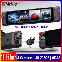 4CH 11.26 Inch 4K+1K+1K+1K Rearview Mirror 360° Dash Cam ADAS BSD WiFi Night Vision 24H Parking Monitor Time-Lapse Car DVR