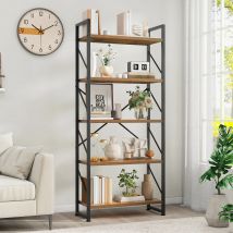 YITAHOME Libreria rustica marrone a 5 livelli - Scaffale industriale in metallo per soggiorno, camera da letto, ufficio
