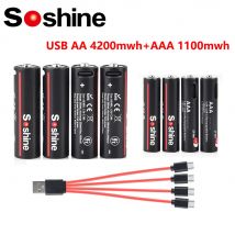 Batterie agli ioni di litio USB Soshine AAA e AA Batterie ricaricabili agli ioni di litio USB USB 4200 mWh 1,5 V AA + 1100 mWh Batteria AAA da 1,5 V
