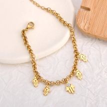 BOBOTUU Ethnische Fatima-Hand-Charm-Armbänder für Damen, 316L Edelstahl, 18 Karat vergoldet, wasserdichter Kettenschmuck, BB25006