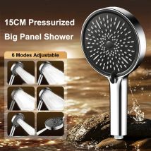 Adjustable Pressurized Shower Head 15CM Big Panel 6 Modes High Pressure Large Flow Showerhead Rainfall Handheld Bathroom Shower