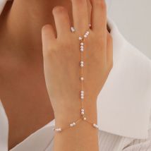 Stainless Steel Imitation Pearl Finger Ring Charms Bracelets for Women Bead chain zircon Mittens Tassel Bracelet Jewelry Gifts