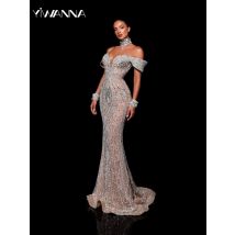 Glitzerndes, mit Perlen besetztes Strass-Abendkleid, sexy V-Ausschnitt, schulterfrei, Hochzeitskleid, wunderschöne Meerjungfrau-Abschlussballkleider nach Maß