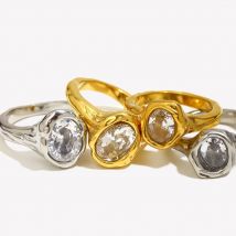 E.B.belle Simple Style Big Zircon Ring Creative Personalized Stainless Steel Tarnish Free Charm Jewelry For Women