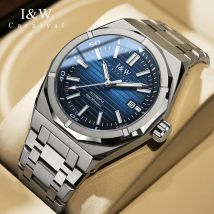 I&W Blaue mechanische Armbanduhren Original MIYOTA Uhrwerk Automatikuhren Luxus Herren Saphir Kalender Leuchtende Montres Hommes
