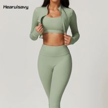 Hearuisavy 3Pcs Set sportivo tuta da allenamento per donna abbigliamento da Yoga ad asciugatura rapida giacche da palestra abbigliamento sportivo giacche da corsa femminili giacche Set da donna