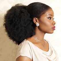 10-12 Inches Afro Hair Bun Real Human Hair Soft Kinky Curly Drawstring Ponytail Clip In Extensions Brazilian Natural Color
