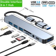 8-in-1 USB-Hub Typ A C 3.0 Konzentrator Dockingstation Multi-Adapter SD TF Kartenleser Audio Multi-Hub Dock Splitter Hubs