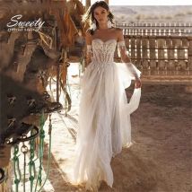 Boho Tiefes Hochzeitskleid Organza mit Stickerei Strand A-Linie Ballkleid ärmelloses trägerloses Brautkleid Maßgeschneiderte Robe De Mariee