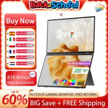 Uperfect Delta 15.6 pulgadas ordenador portátil extensor de pantalla de doble pantalla Monitor portátil 1080p HDR 360 ° plegado apilado tres pantallas, con soporte de consola móvil para ordenador