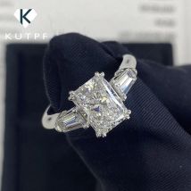 Anello di fidanzamento in moissanite pieno con taglio radiante da 1/2/3/4 carati con fedi nuziali in argento S925 con diamante a forma di baguette affusolata per le donne