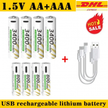 🍎️New Li-ion AAA and AA Rechargeable Batteries USB Lithium-ion 3400mWh 1.5V AA Rechargeable Batteries+800mWh 1.5V AAA Batter