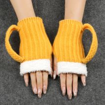 Bierbecher-Handschuhe, Winter- und Herbst-Wollhandschuhe, 3D-Bierfest, für Männer und Frauen, innovatives Design, halbe Finger, warme, weiche Plüsch-Strickhandschuhe