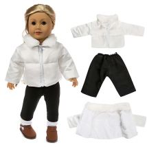 18" American Girl Doll Clothes Set, White Down Jacket And Black Pants, Play House Doll Outfit Doll Clothes,Plush Doll Clothes