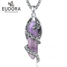 Eudora Dragon Twining Hexagonal Natural Amethyst  Prismatic Necklace Energy Healing Stone Crystal Pendant Man Women Jewelry Gift