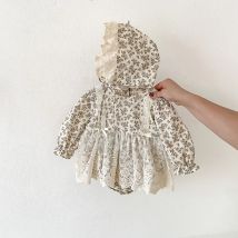 MILANCEL Spring New Princess Lace Infant Baby Girls Bodysuit Dress Clothes Girls Floral Bodysuit Lace One Piece With Hat