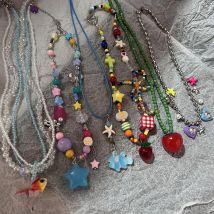 Boho Kpop Collana girocollo con pendente a forma di stella di zucchero colorata per donna Accessori per gioielli Y2K con catena a forma di cuore dolce amore