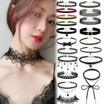 Handgemachte Samt Spitze Vintage Choker Halskette für Frauen Kragen Drehmomente Trendy Hals Schmuck Stretch Charme Gothic Punk Schwarz Herz