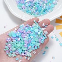 Set 30G Meerjungfrau-Perlen, gemischte Größe, flache Rückseite, AB-Perlenharz, halbrunde kreisförmige Perlen für Nagelkunst-Make-up und Bastelschmuck