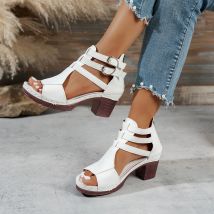 Schnalle Knöchelabsatz Sandalen für Frauen Sommer 2025, weiße Plattform, Gladiator-Schuhe, Frau, römischer Stil, High-Heel-Sandalen für Damen