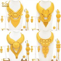 Aniid afrikanischen Luxus großen Schmuck Set für Frauen Dubai 24 Karat Gold Farbe lange Halskette setzt Hochzeits feier Geschenke Großhandel