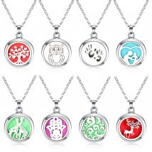 Neues Tier Design 28mm Aroma therapie Diffusor Parfüm Medaillon Anhänger Giraffe Eule Weihnachten Hirsch Edelstahl Halskette Schmuck